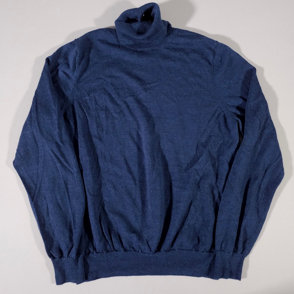 Jos. A. Bank Turtleneck Sweater Mens XL Blue 100% Merino Wool Traveler Knit